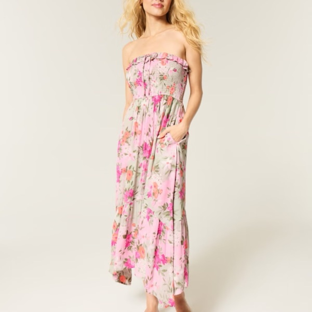 Floral Strapless Maxi Dress Hollister size Small 4-6